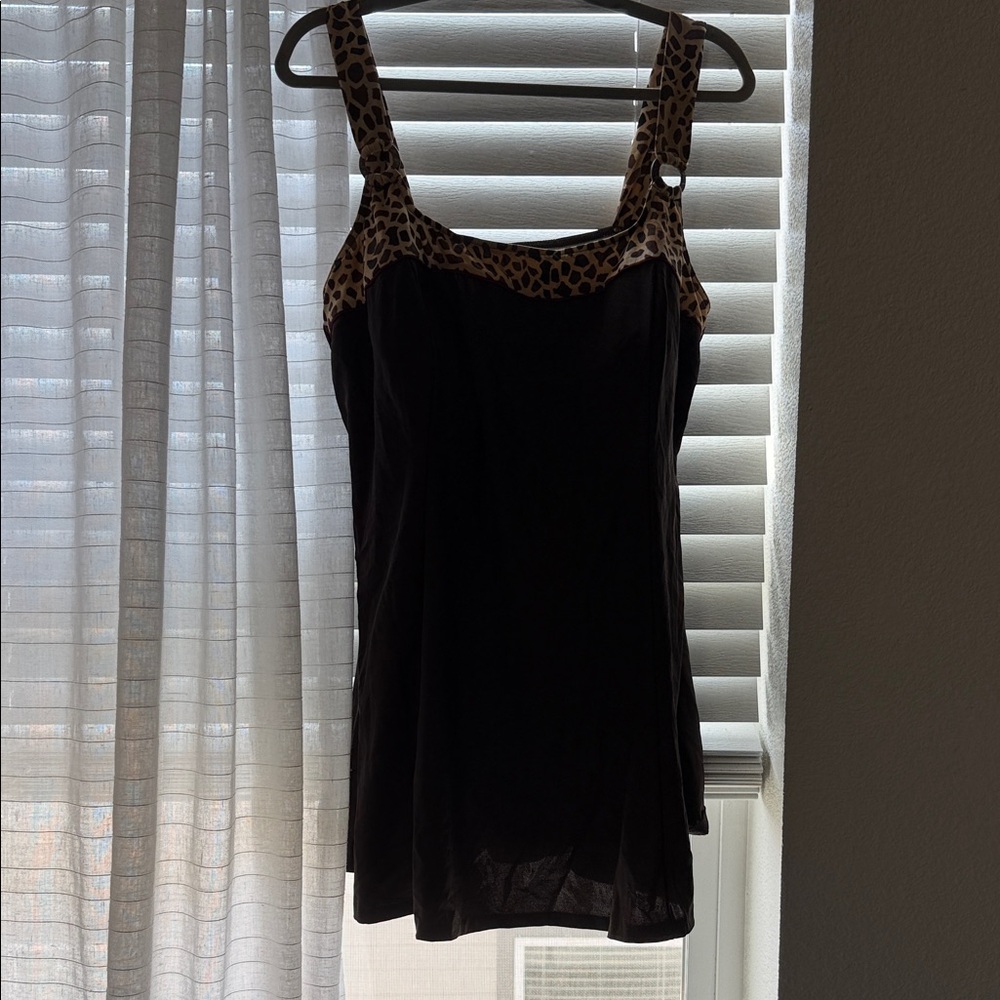 It Figures, Black with Leopard Trim - Women swim dress